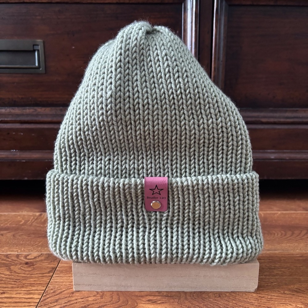 Studio 120 handmade knit sage green beanie Adult size